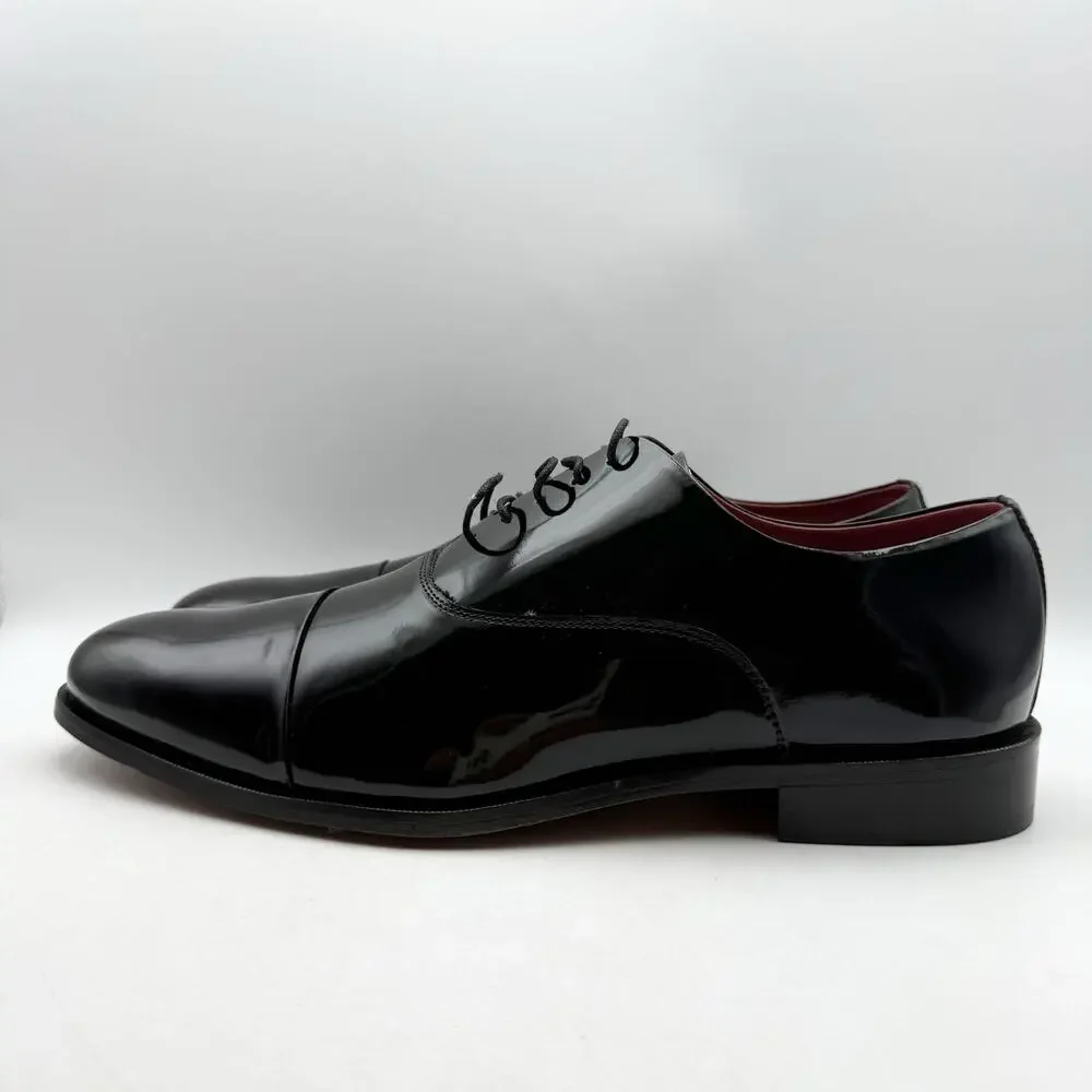 Carlos Santana Mens Tuxedo Cap-Toe Oxford Shoes US 11.5 Black Patent Leather NIB